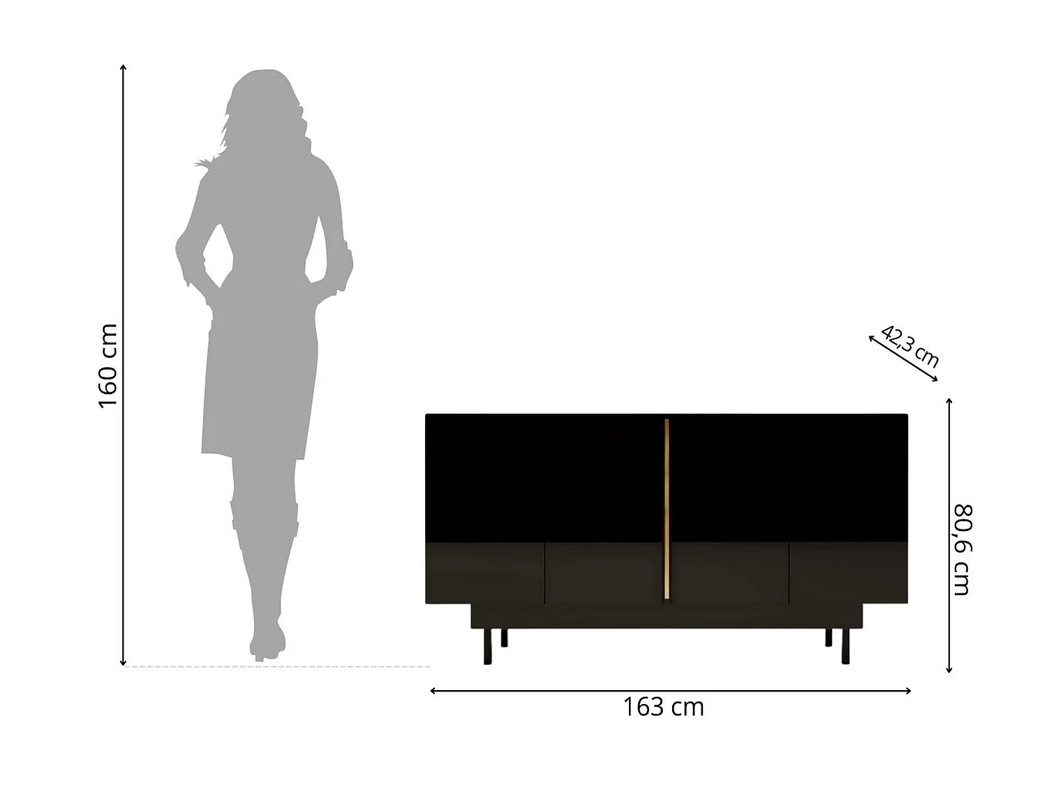 Buffet élégante noire brillante Dancan ARTEMISA avec des accessoires dorés