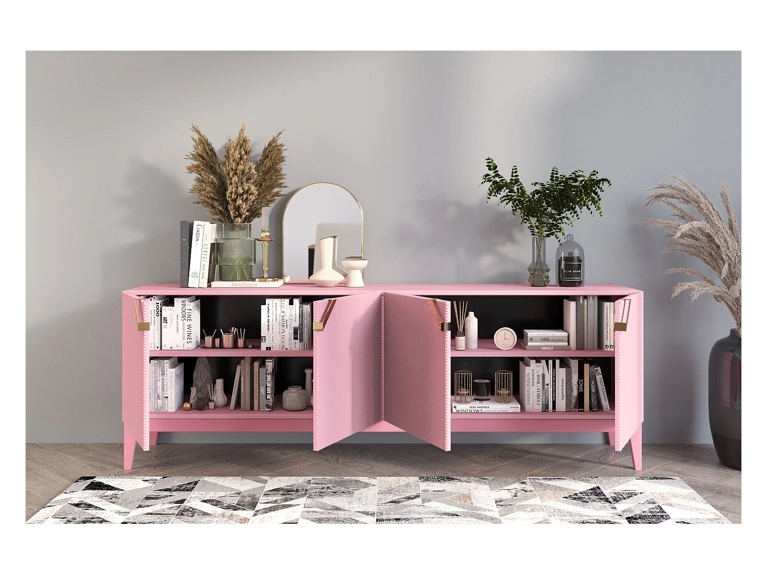 Drewniana komoda Visby DEMI LONG / kolor pudrowy róż