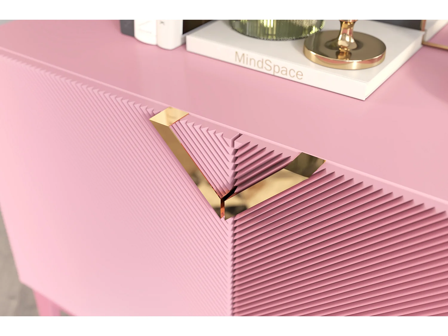 Sideboard Demi long, pink-gold, mit gefrästen fronten, massive buche