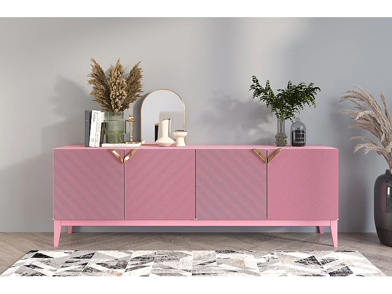 Sideboard Demi long, pink-gold, mit gefrästen fronten, massive buche