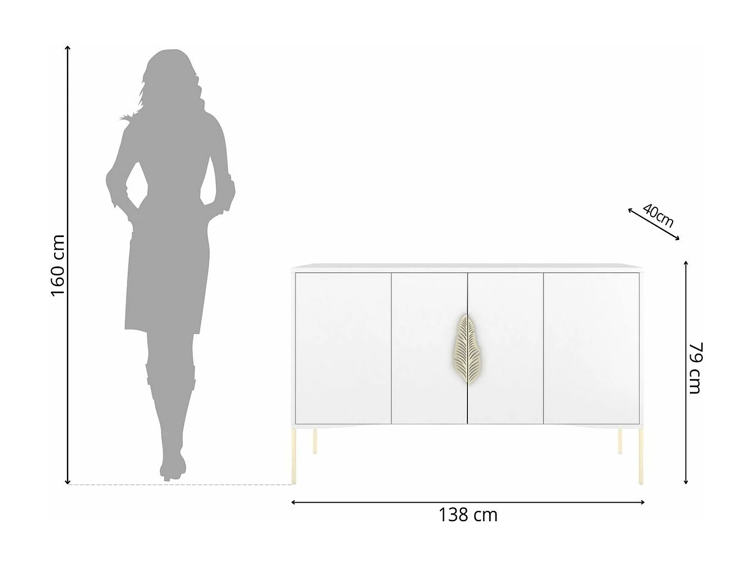 Buffet blanche MERLIN avec accessoires dorés / 138 cm