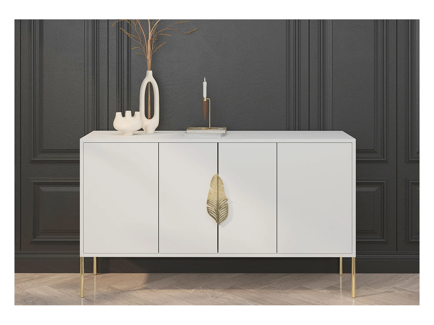 Buffet blanche MERLIN avec accessoires dorés / 138 cm