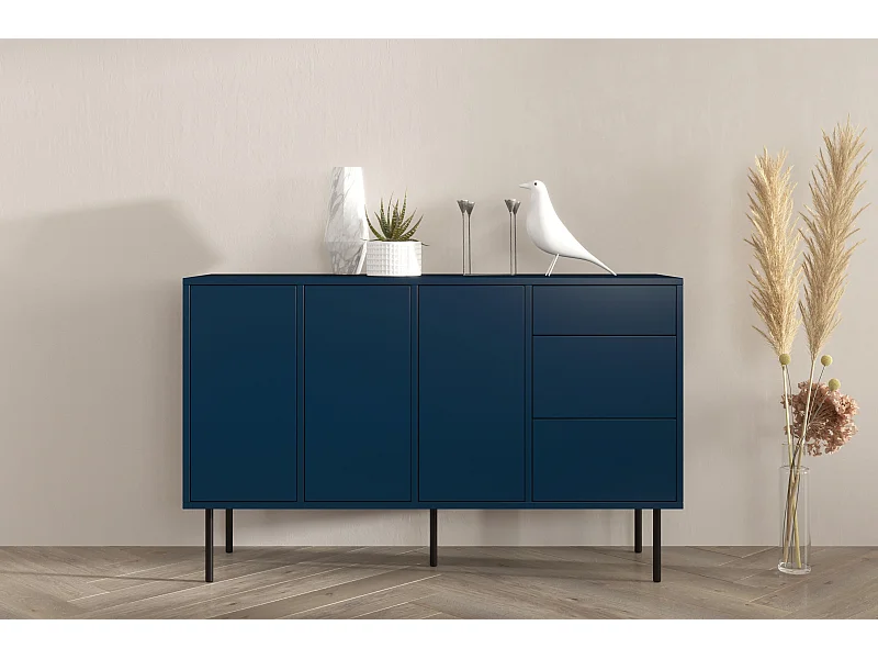 Sideboard Mirka, marinblau, push to open system, minimalistisch