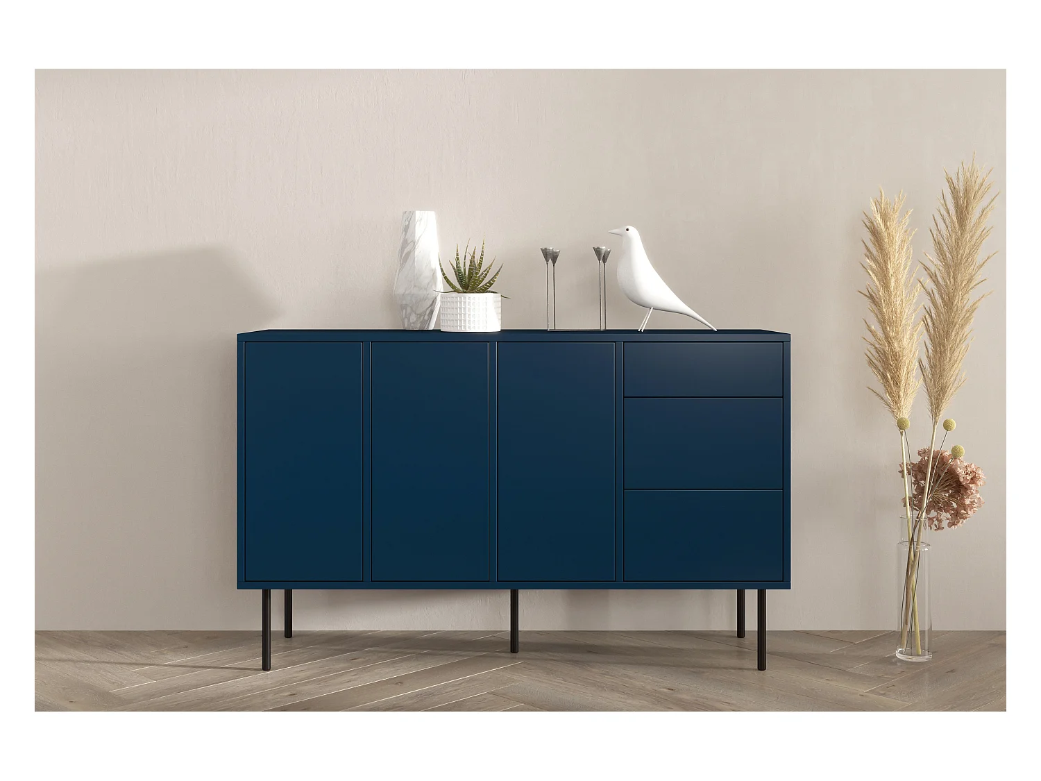 Buffet moderne bleu marine MIRKA / 130 cm
