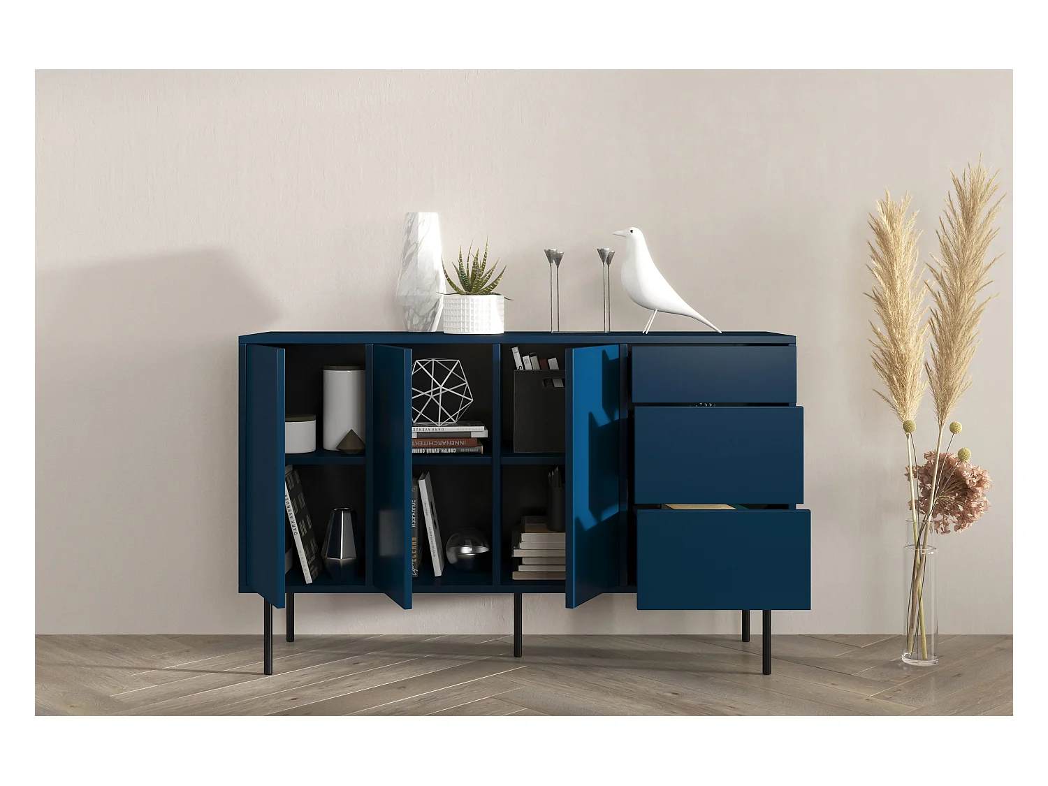 Granatowa nowoczesna komoda Dancan MIRKA / szer. 130 cm