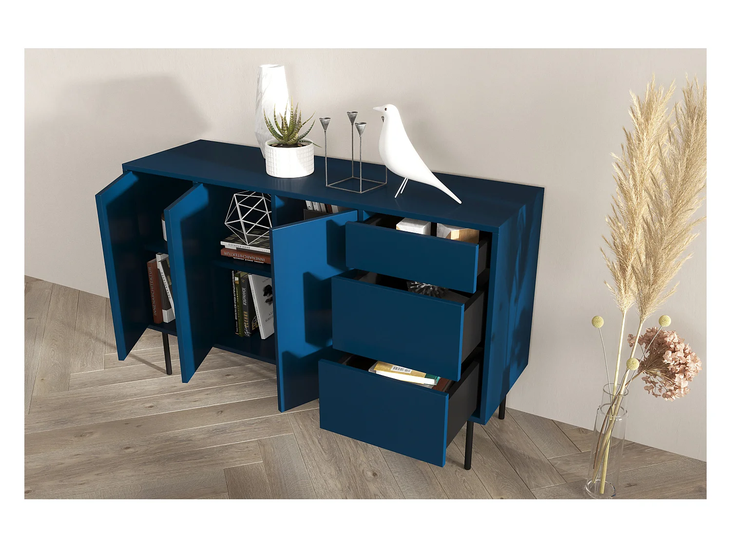 Granatowa nowoczesna komoda Dancan MIRKA / szer. 130 cm