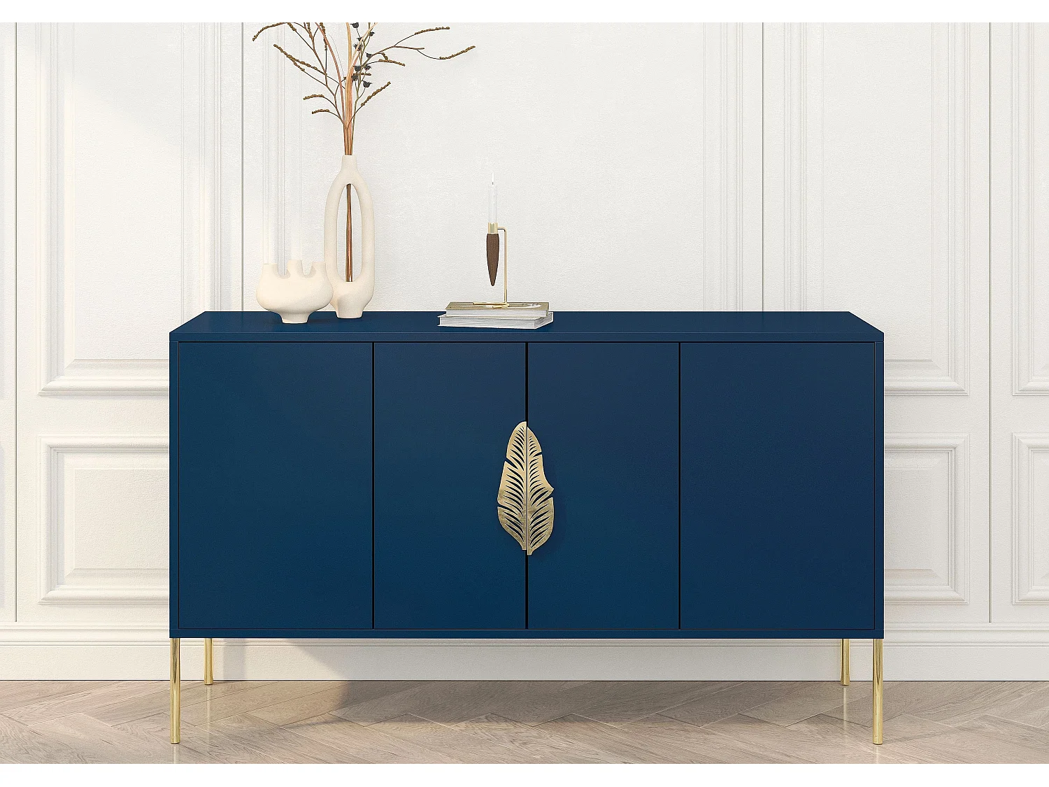 Sideboard Merlin, marinblau, goldene details