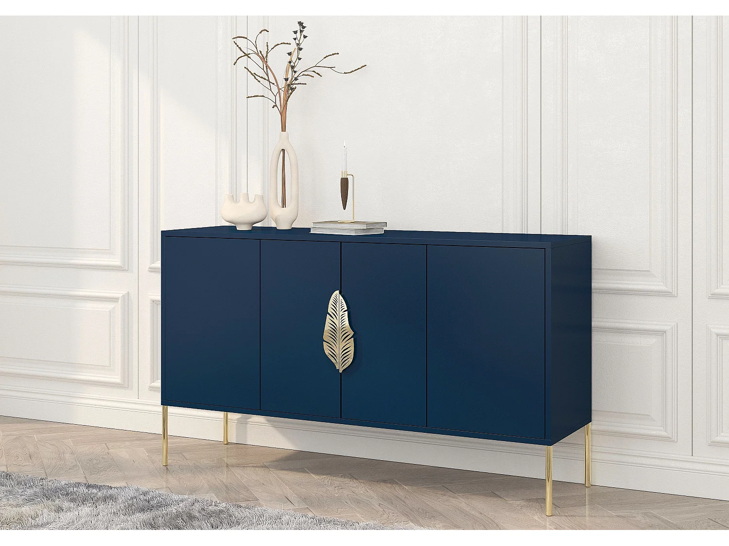 Sideboard Merlin, marinblau, goldene details