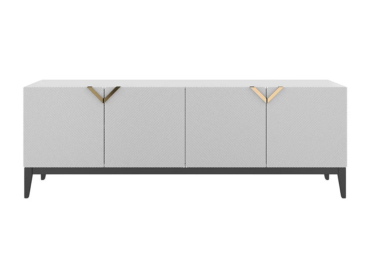 Buffet en bois DEMI LONG / blanche + pieds noirs / 201,5 cm