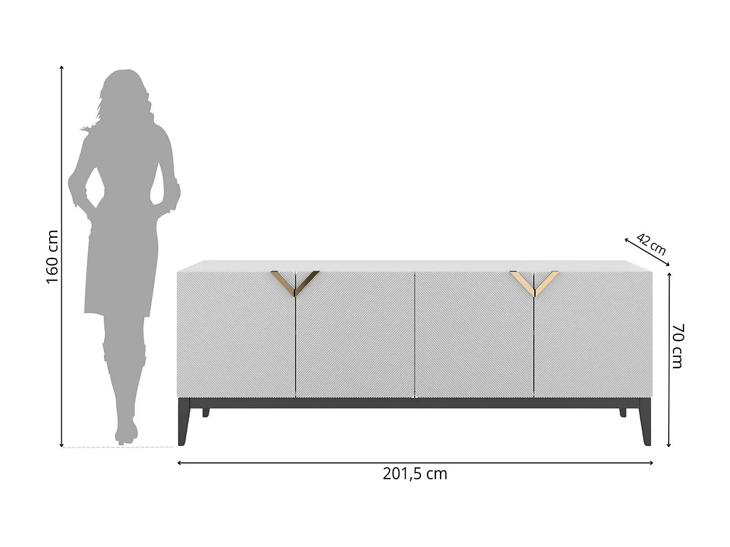 Buffet en bois DEMI LONG / blanche + pieds noirs / 201,5 cm