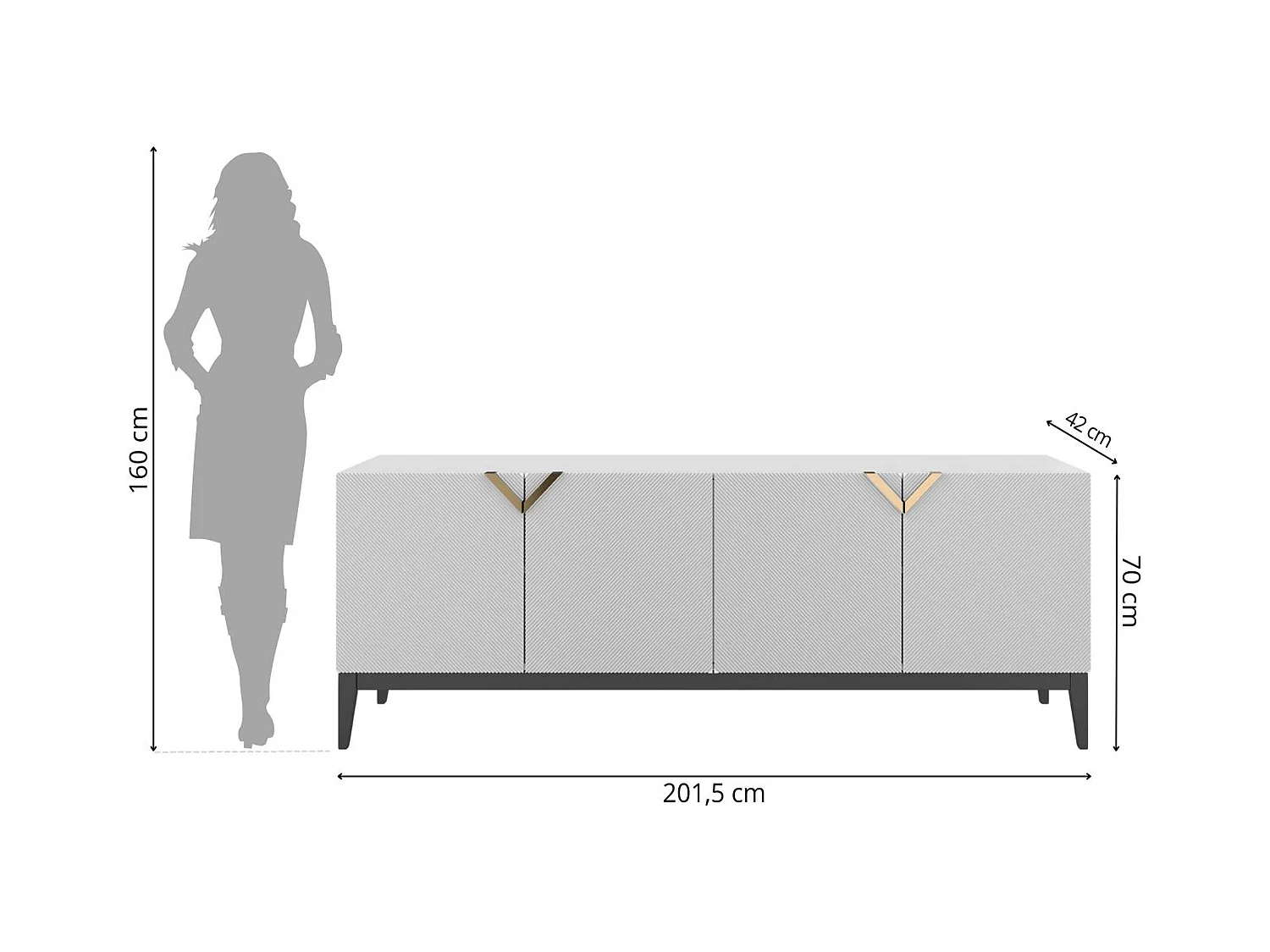 Drewniana komoda Visby DEMI LONG / kolor biały + czarne nogi