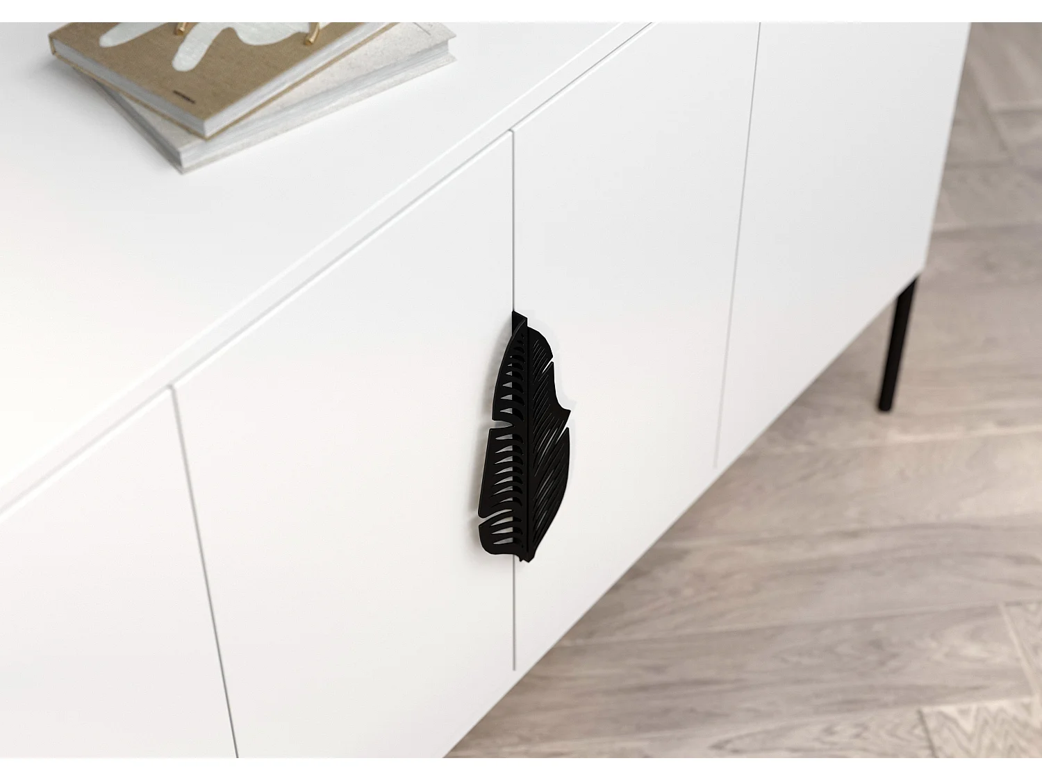 Biała komoda Skandica MERLIN z czarnymi dodatkami