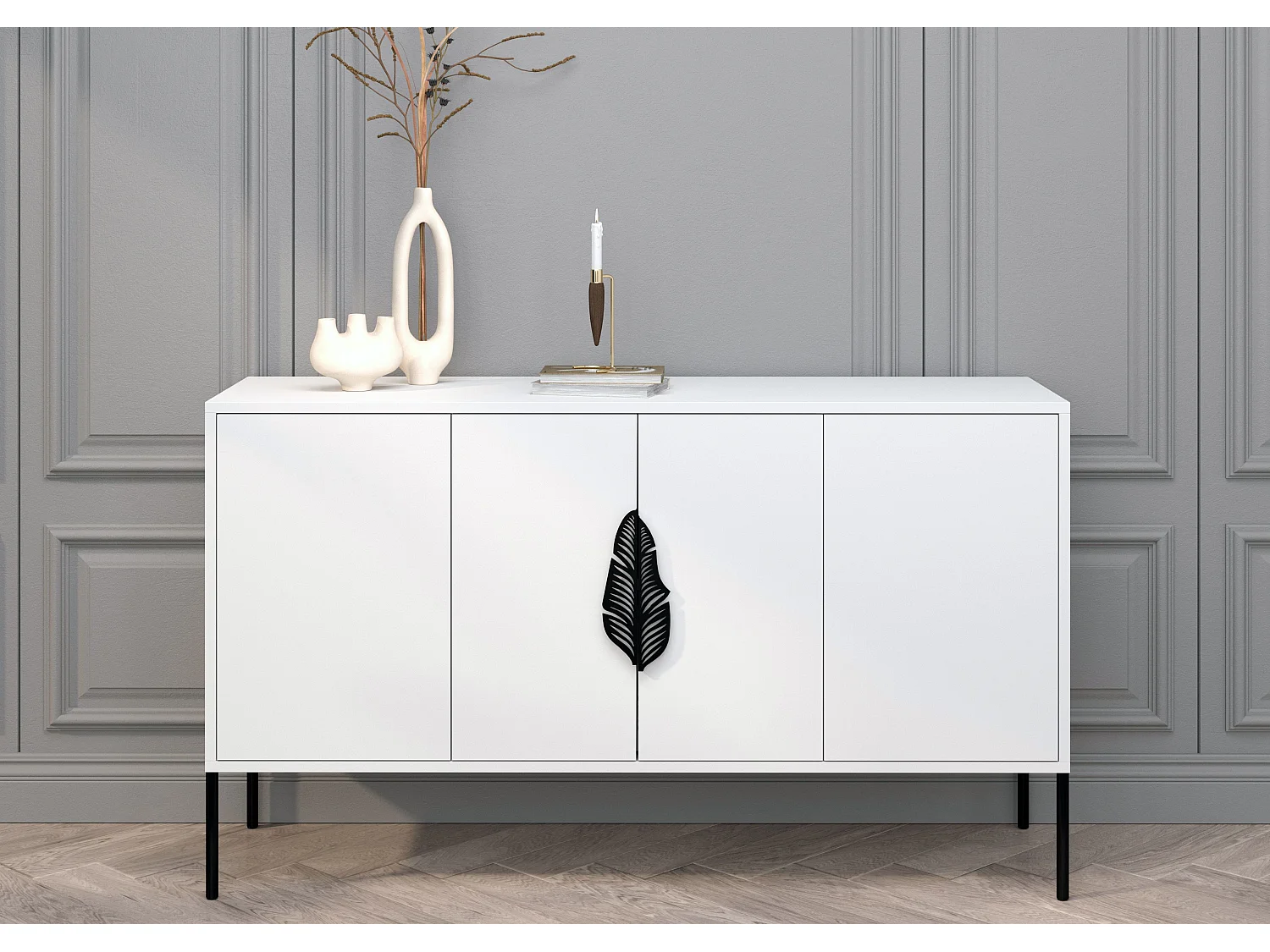 Sideboard Merlin, weiß, schwarze details