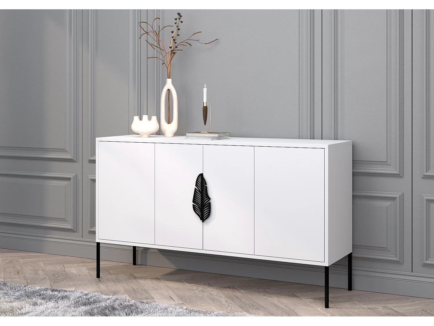 Sideboard Merlin, weiß, schwarze details