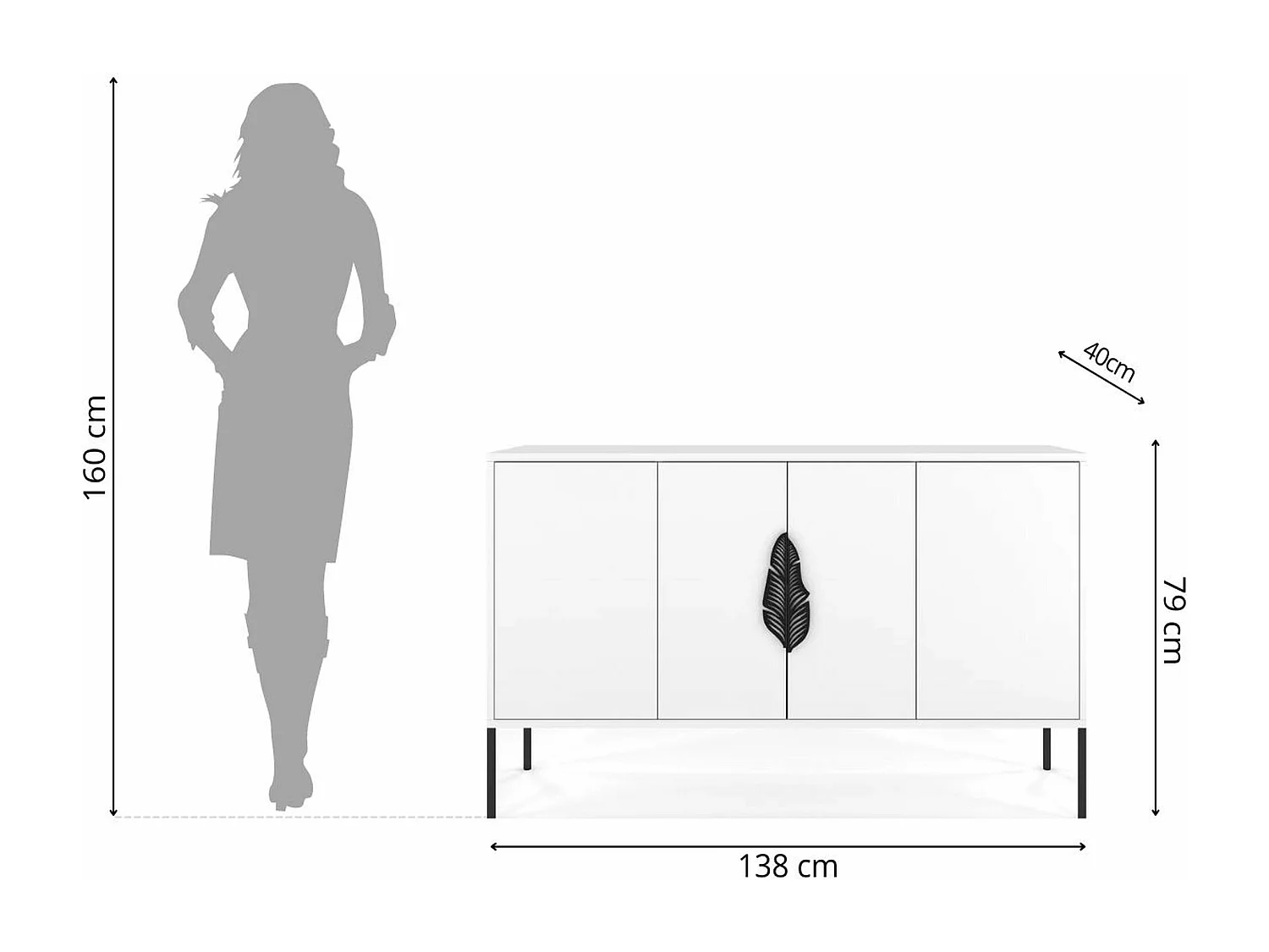 Sideboard Merlin, weiß, schwarze details