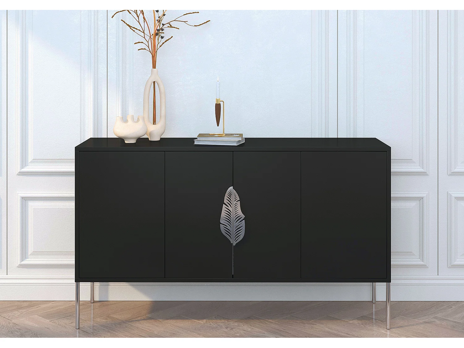 Sideboard Merlin, schwarz, silberne details