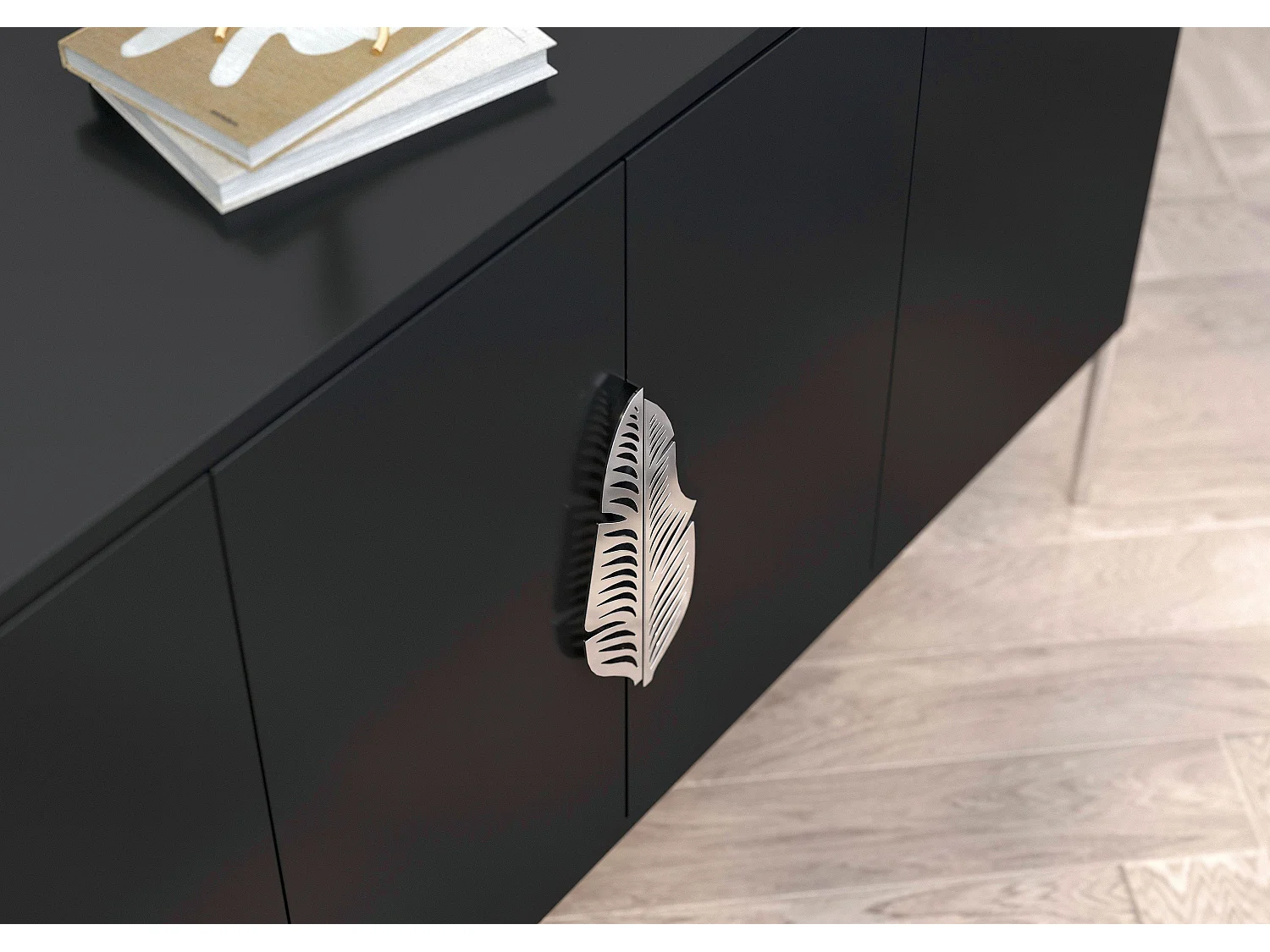 Sideboard Merlin, schwarz, silberne details