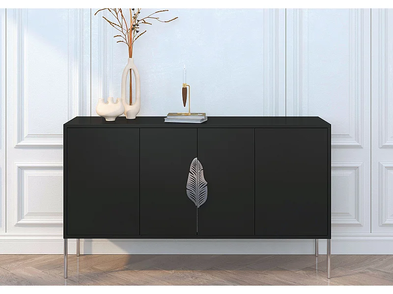 Buffet MERLIN noir avec accessoires argent - 138 cm