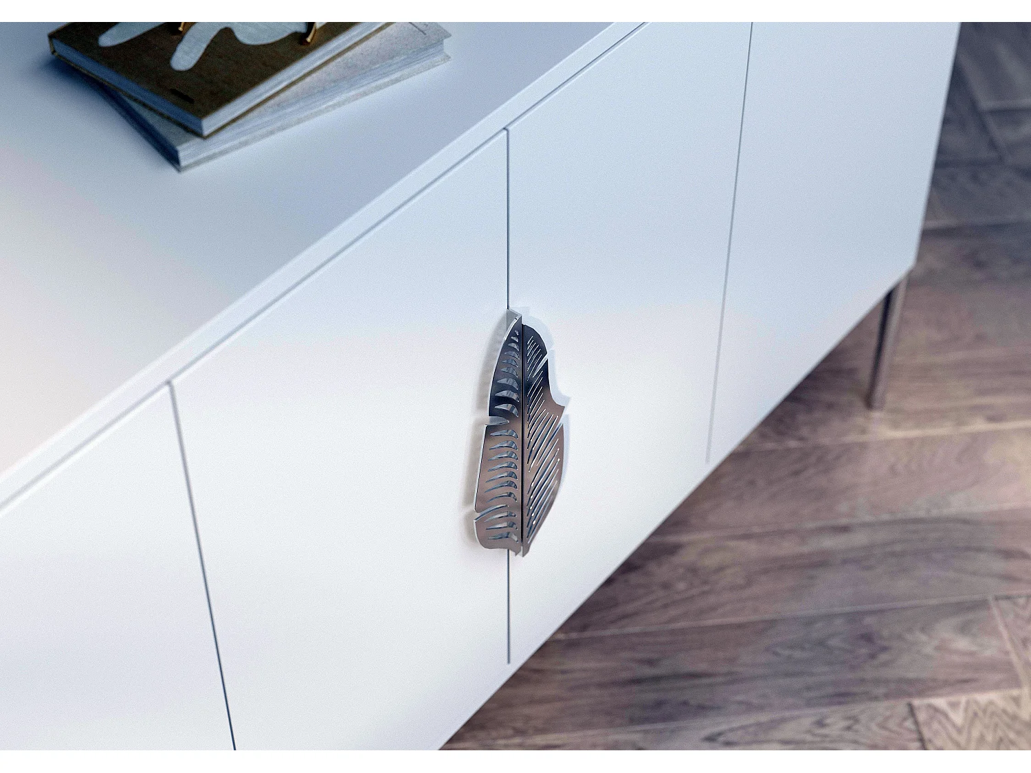 Sideboard Merlin, weiß, silberne details