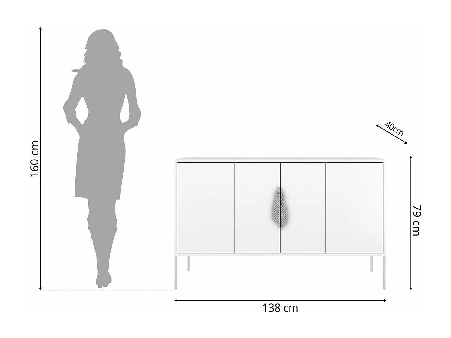 Sideboard Merlin, weiß, silberne details