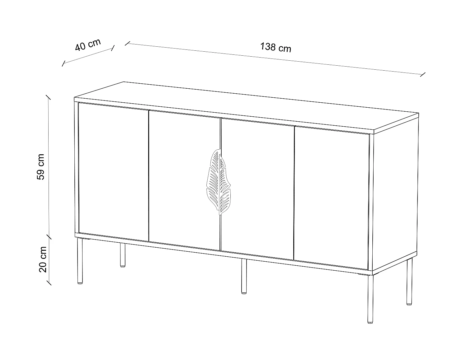 Sideboard Merlin, weiß, silberne details
