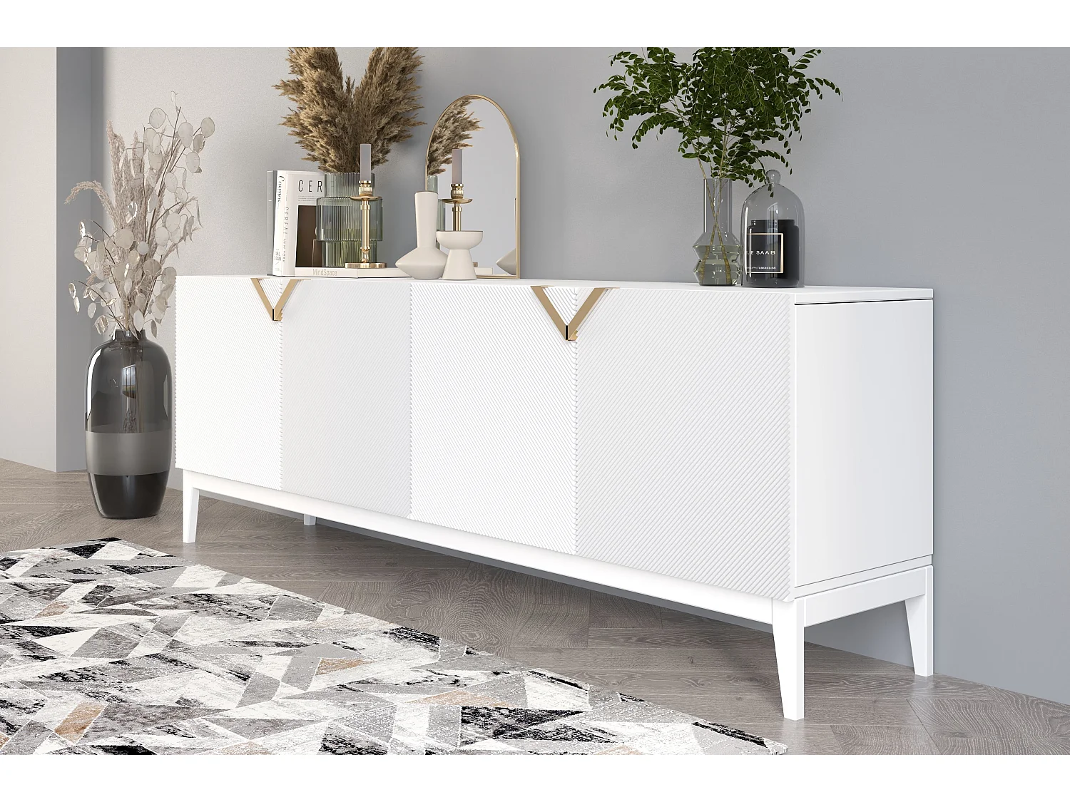 Buffet en bois DEMI LONG / blanche + pieds blancs / 201,5 cm