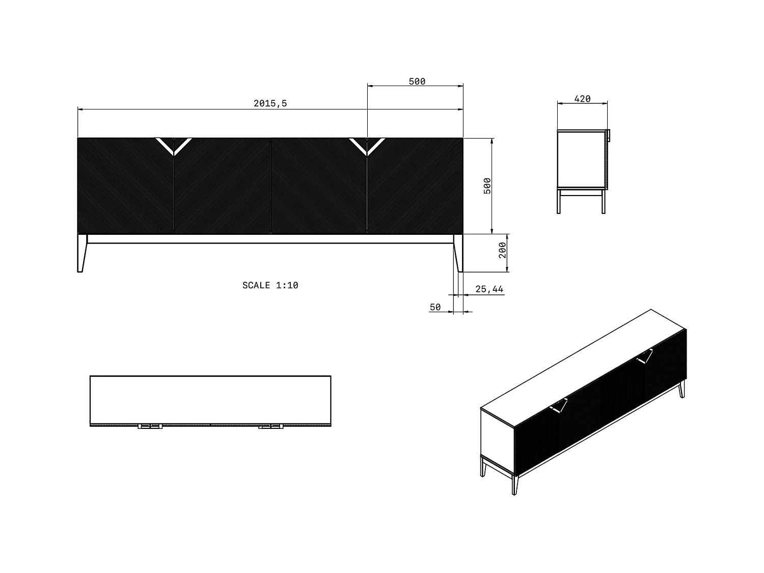 Drewniana komoda Visby DEMI LONG / kolor biały + białe nogi