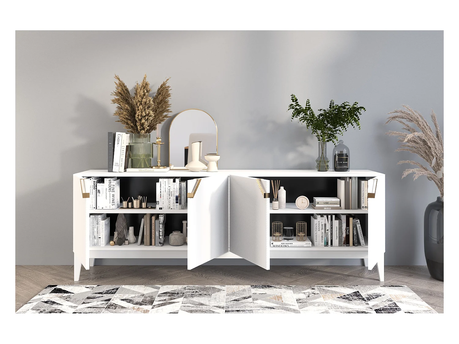 Drewniana komoda Visby DEMI LONG / kolor biały + białe nogi