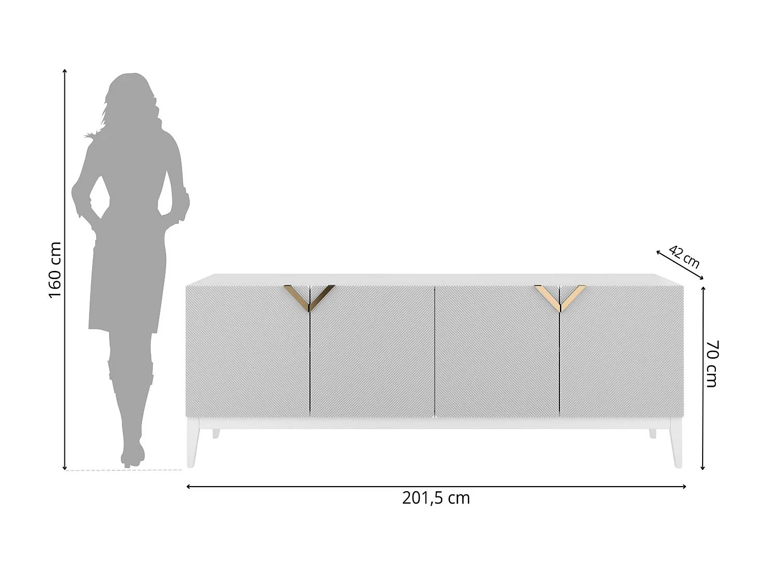 Drewniana komoda Visby DEMI LONG / kolor biały + białe nogi