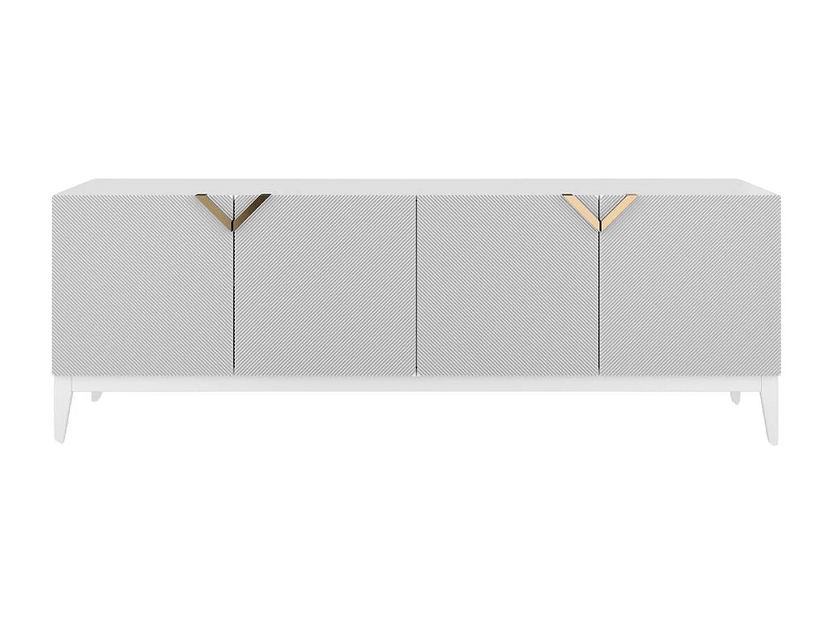 Sideboard Demi long, weiß-gold, mit gefrästen fronten, massive buche