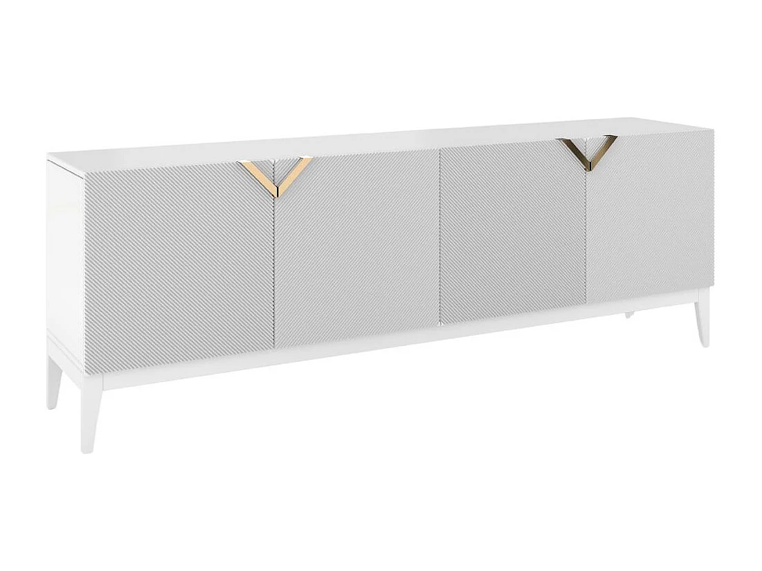 Sideboard Demi long, weiß-gold, mit gefrästen fronten, massive buche