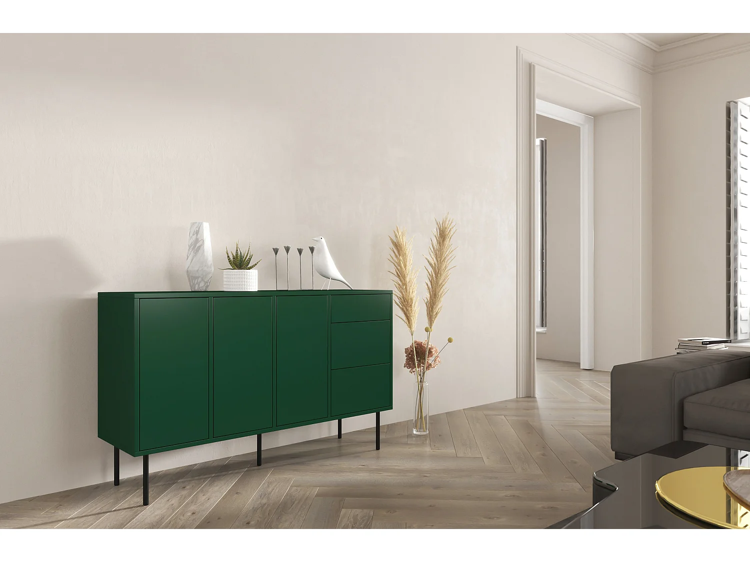 Sideboard Mirka, grün, push to open system, minimalistisch