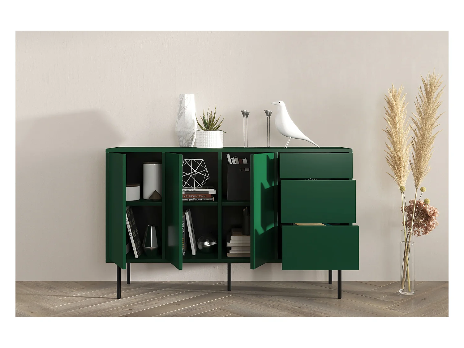 Buffet moderne verte MIRKA / 130 cm