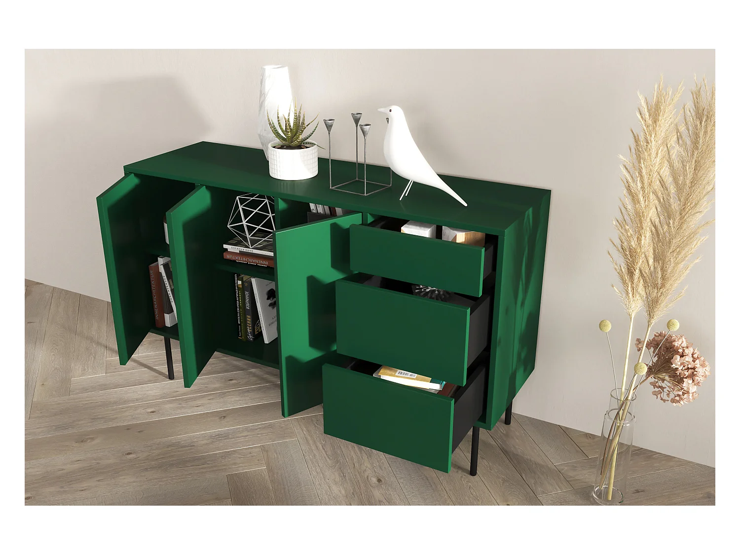 Buffet moderne verte MIRKA / 130 cm