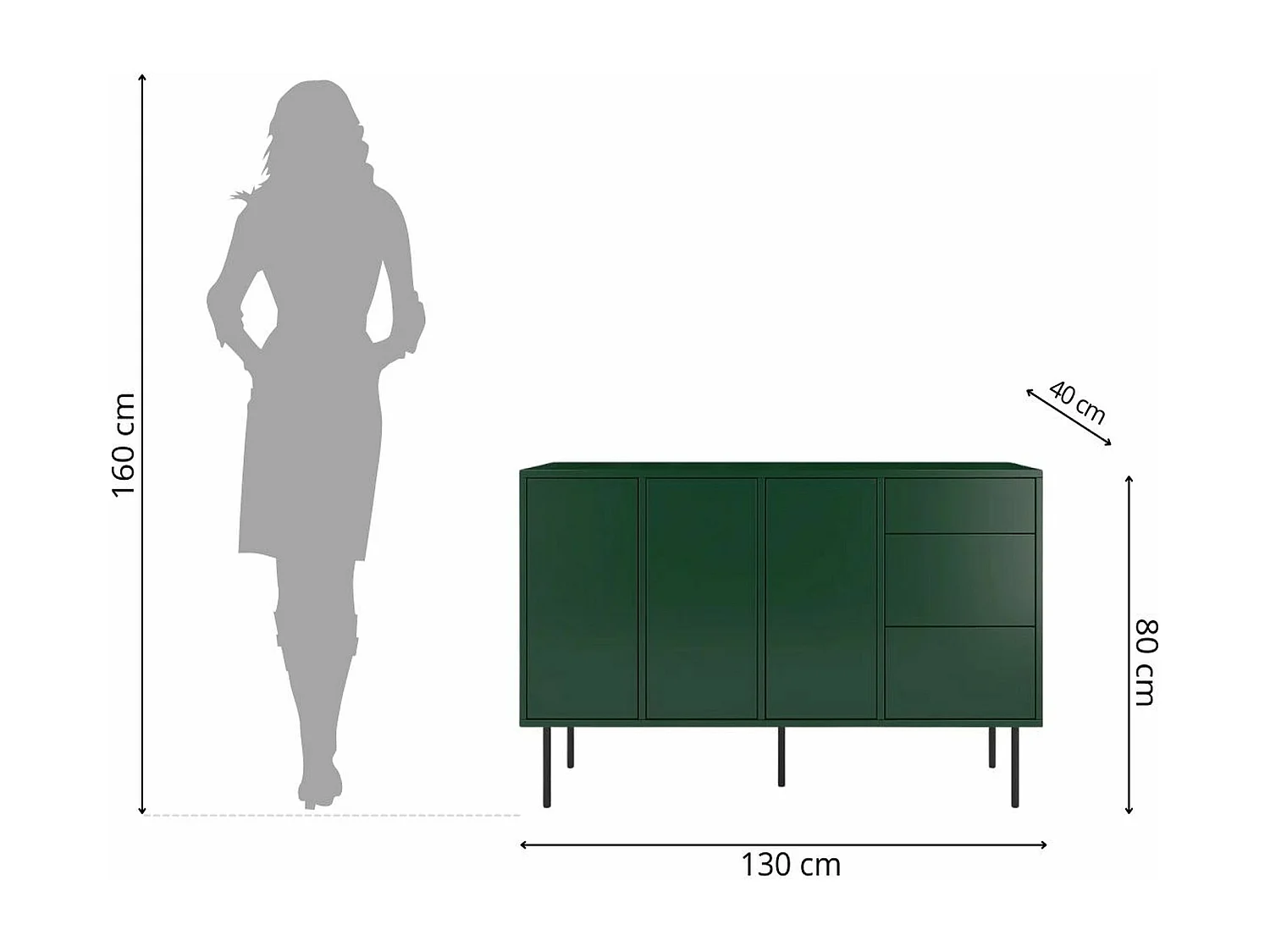 Sideboard Mirka, grün, push to open system, minimalistisch