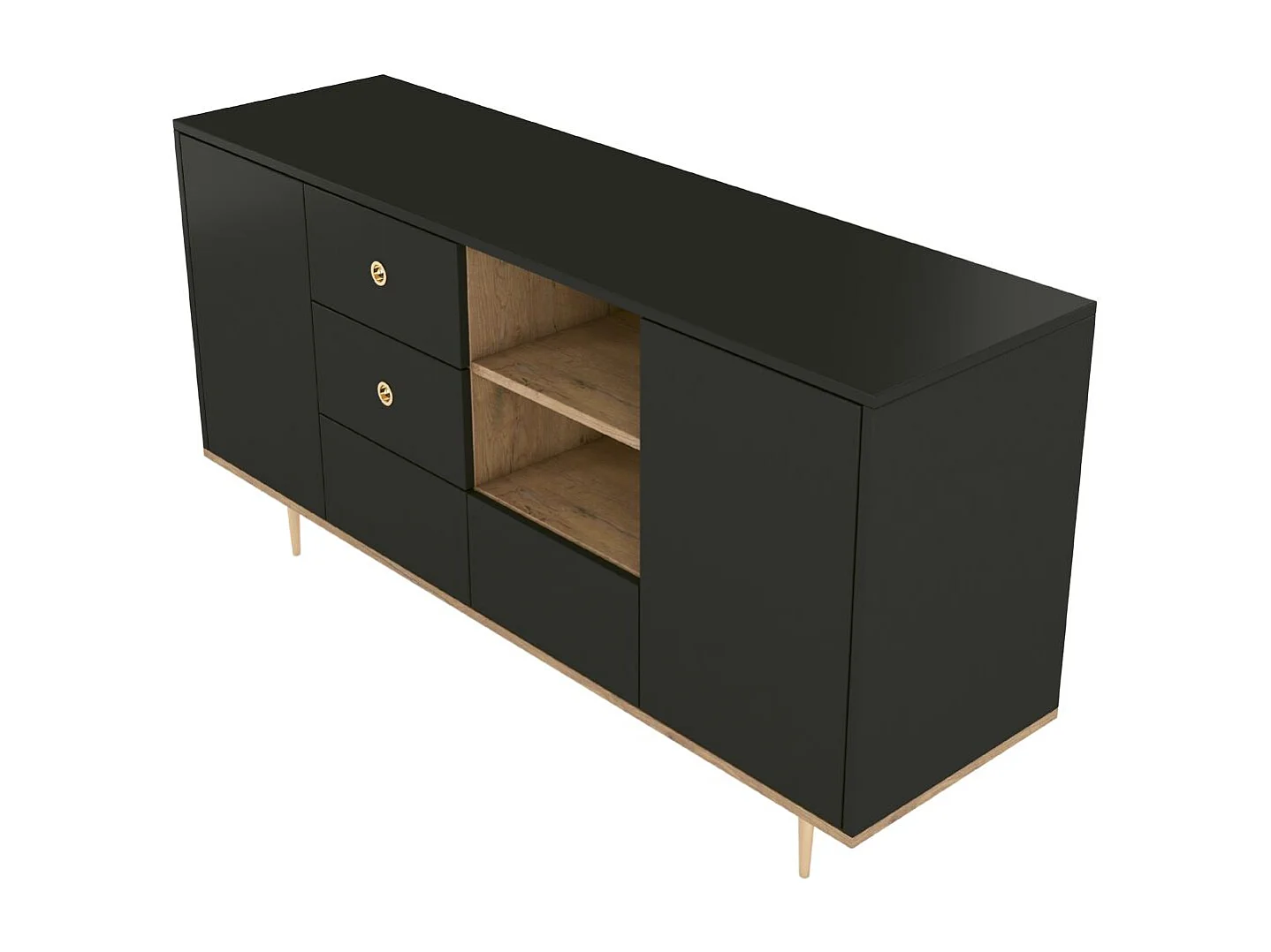 Sideboard Harmoni, schwarz, eiche, goldene details