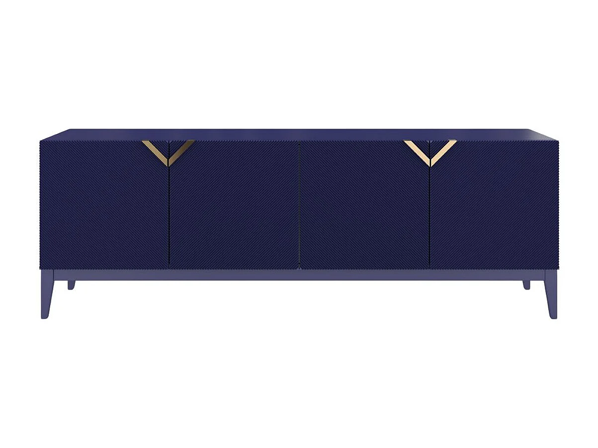 Sideboard Demi long, marinblau-gold, mit gefrästen fronten, massive buche