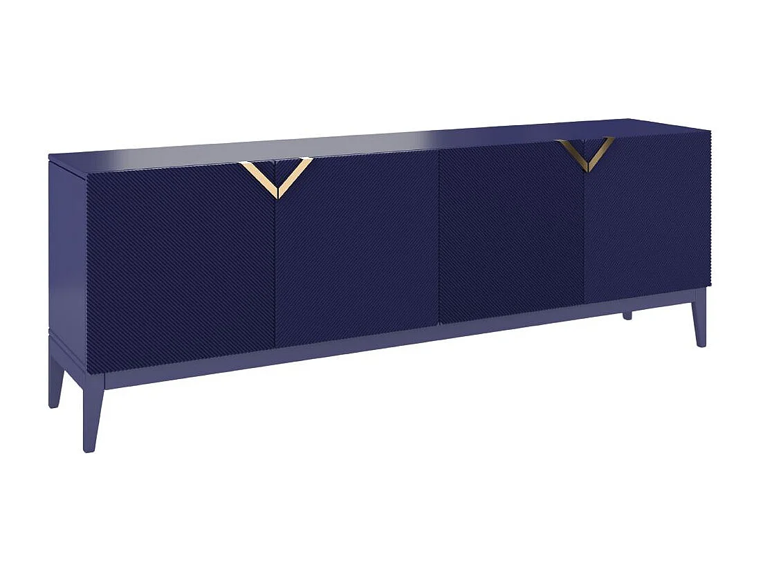 Sideboard Demi long, marinblau-gold, mit gefrästen fronten, massive buche