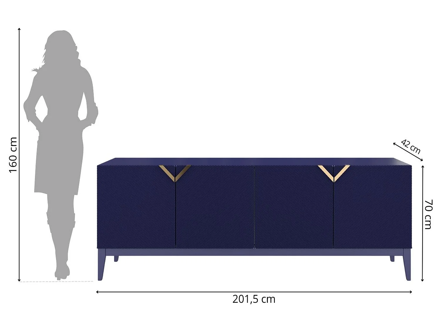 Buffet en bois DEMI LONG / bleu marine noble / 201,5 cm