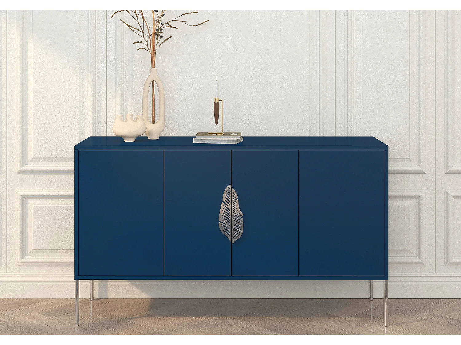 Sideboard Merlin, marinblau, silberne details