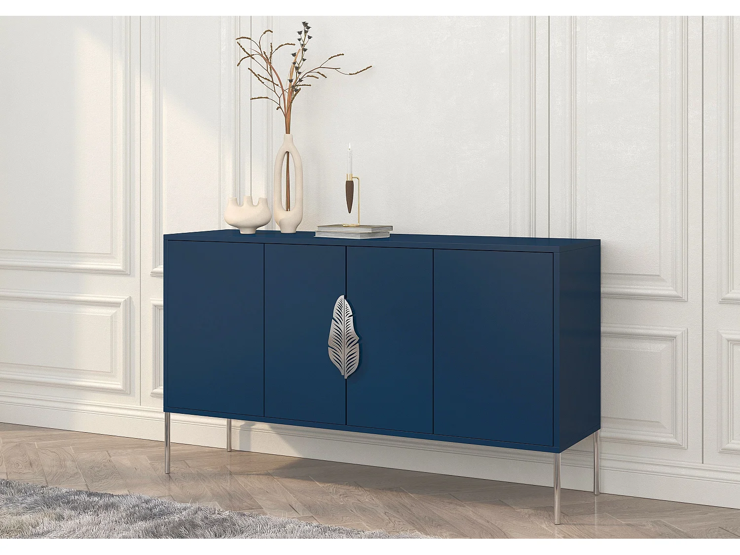 Sideboard Merlin, marinblau, silberne details