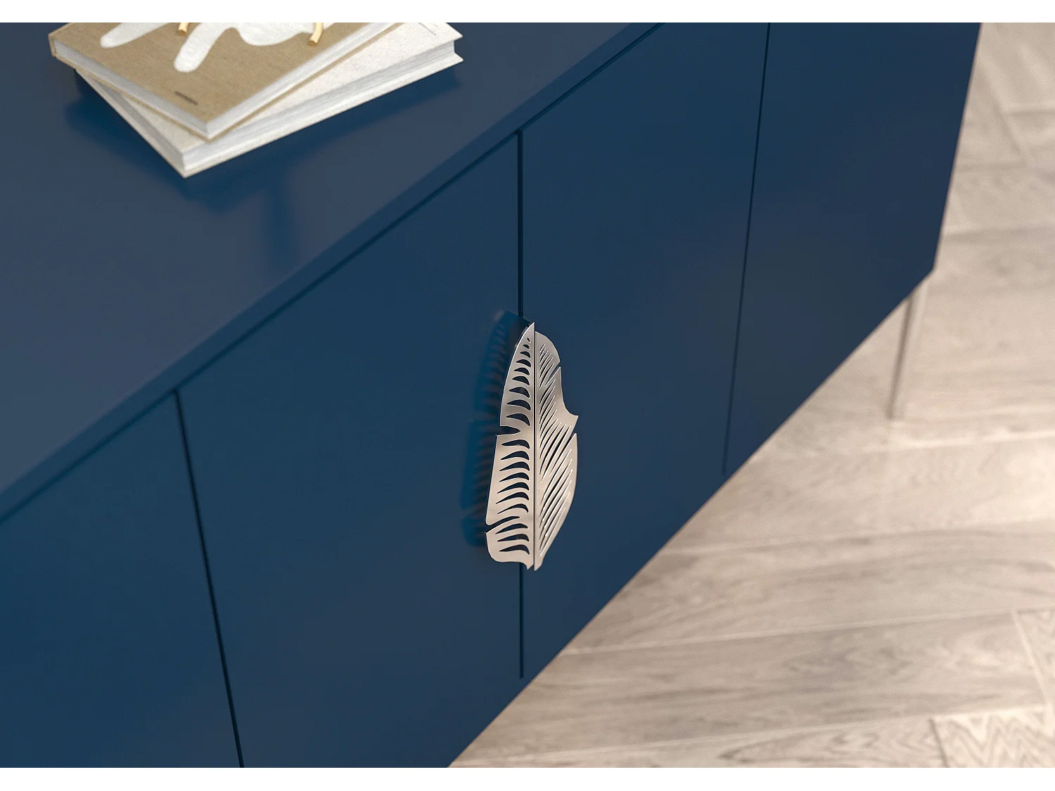 Sideboard Merlin, marinblau, silberne details