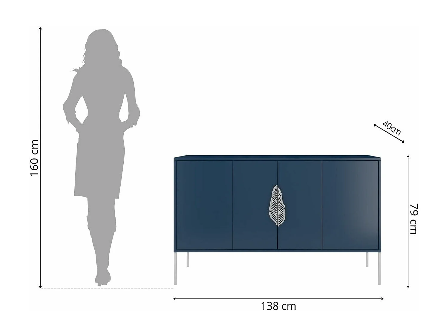 Sideboard Merlin, marinblau, silberne details