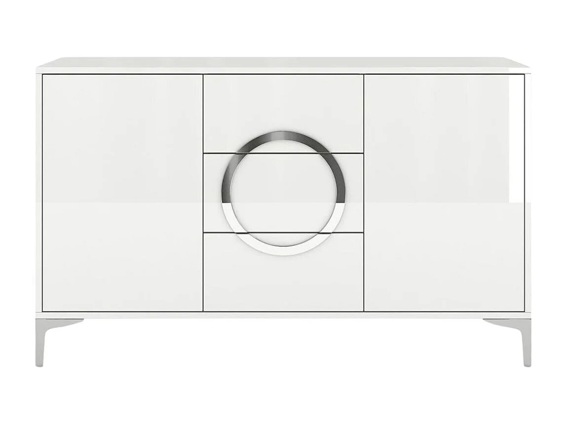 Sideboard Eva, Weiß, Silberne Akzente, Hochglanz