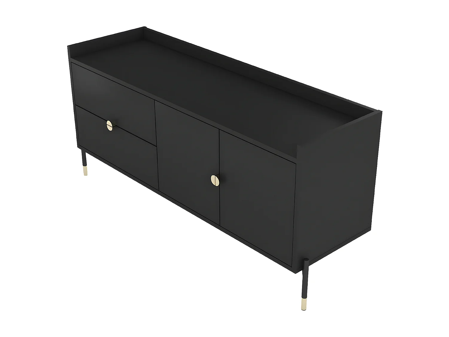 Schwarze Kommode IGA im modernen Design von 142 cm mit geräumigen Schubladen und geschlossenem Regal