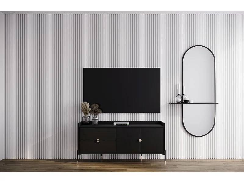 Schwarze Kommode IGA im modernen Design von 142 cm mit geräumigen Schubladen und geschlossenem Regal