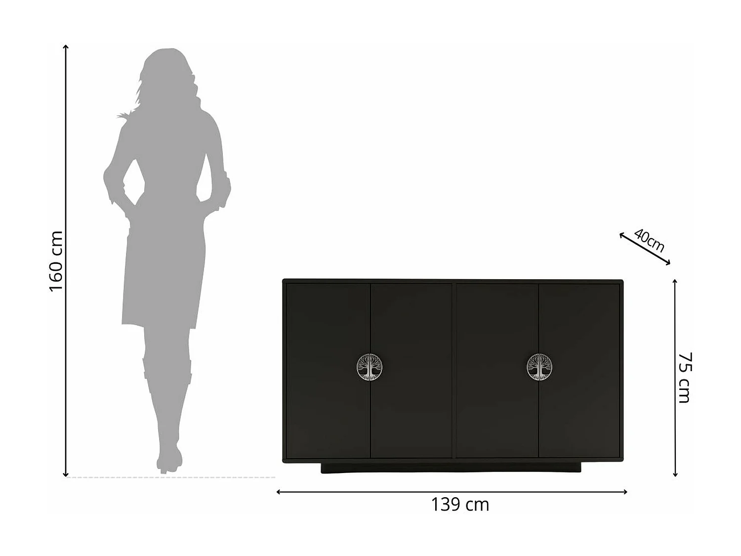 Buffet noire LOTTA / 139 cm