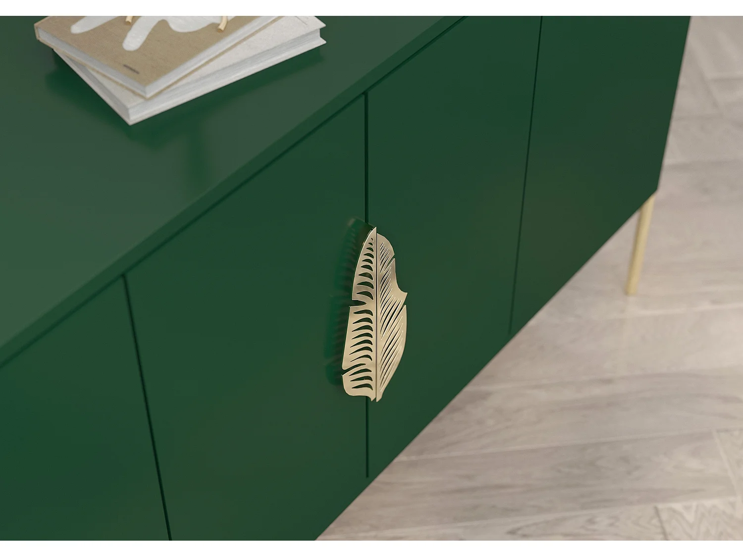 Buffet verte MERLIN avec des accents dorés / 138 cm