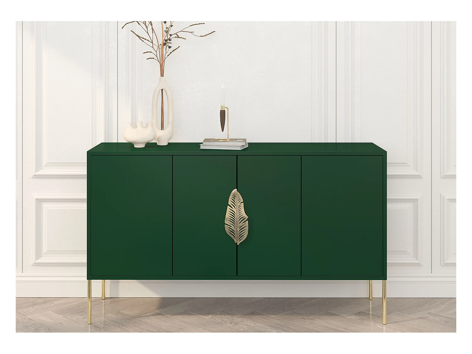 Buffet verte MERLIN avec des accents dorés / 138 cm