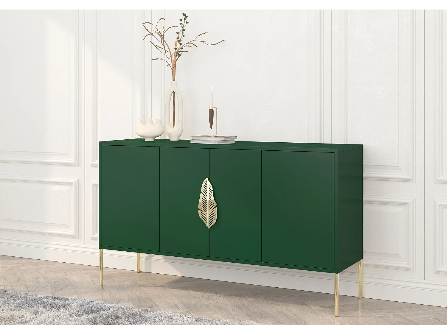 Sideboard Merlin, grün, goldene details